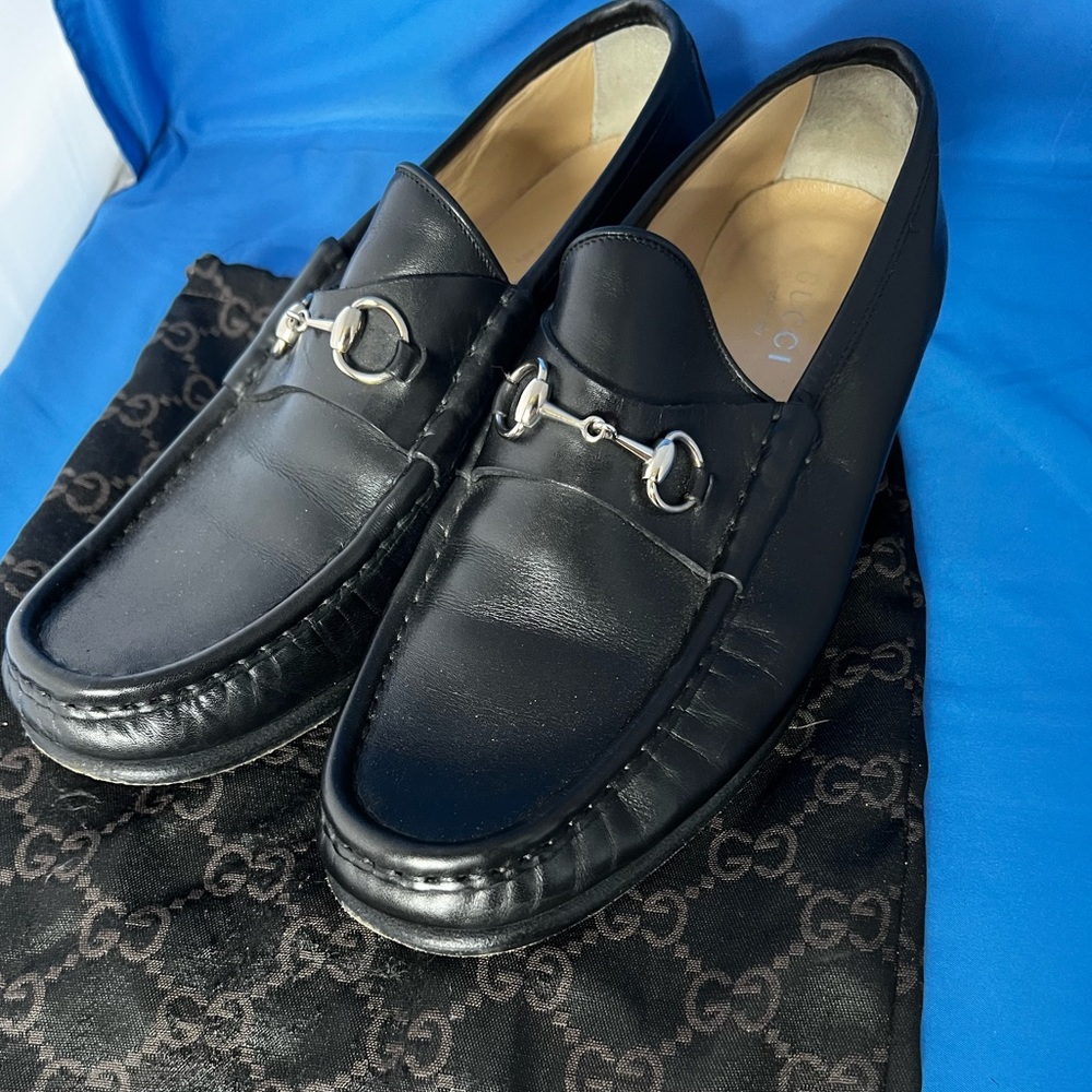 Gucci Black Leather Loafers with protective bag SAME DAY SHIPPING